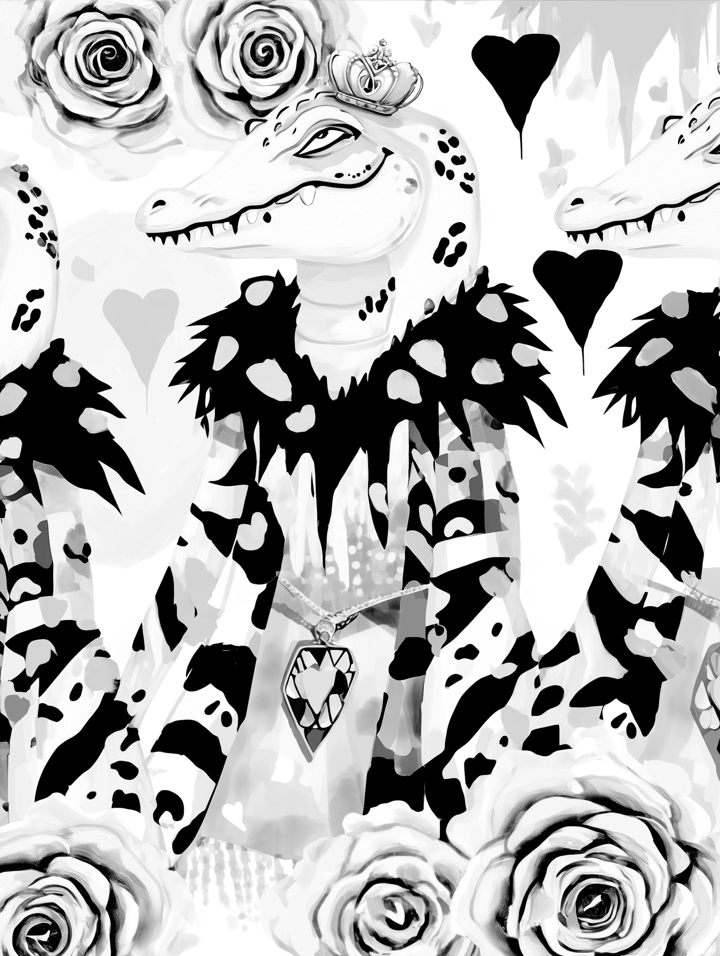 Free printable crocodile coloring pages for adults featuring crocodile wearing a robe and jeweled belt